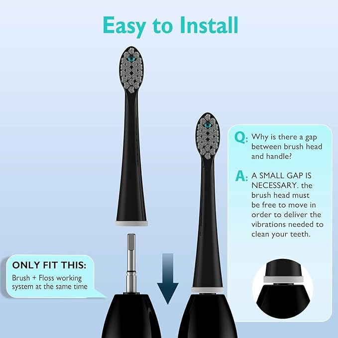 Replacement Brush Heads for Sonic Fusion 2.0 - Flossing Toothbrush Head for with Color-Coded Rings & Hygienic Caps - 5 Pack Black Soft Bristles - Compact Size