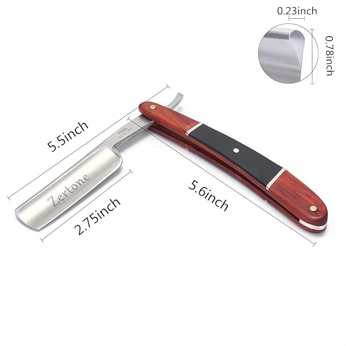 Zertone Straight Razors for Men Wood Scale Handmade – Sharp, Steel Cutthroat Straight Edge Razor Blade, Vintage Shaving Barber Razor with Metal Inlays for Professional Grooming
