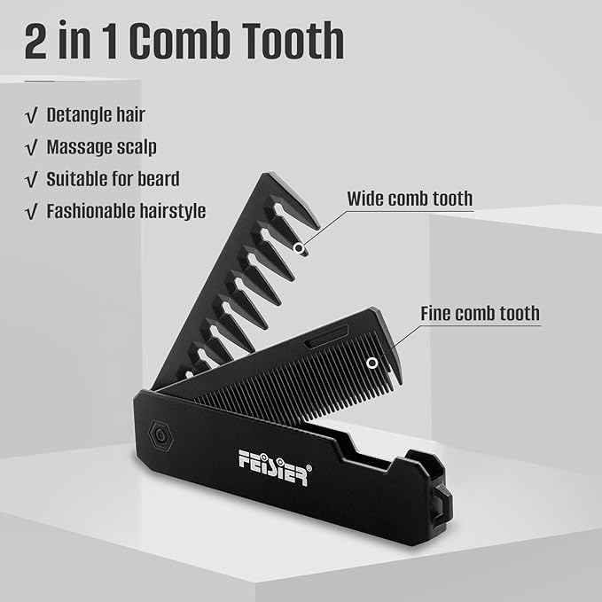 Folding Hair Comb for Men, Pocket Comb with Fine & Wide Tooth,Styling Comb for Travel and Everyday Grooming Combing Hair,Beard or Mustache