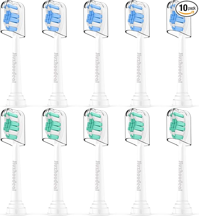 Replacement Toothbrush Heads Compatible with Philips Sonicare, Brush Heads for Sonicare C2 Plaque Control Protective Clean 4100 5100 6100 Electric Toothbrush White&Blue, 10-Pack