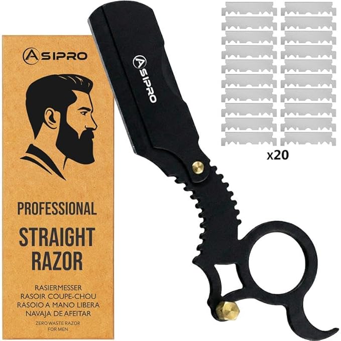Straight Edge Razor for Mens Straight Razor with 20 Straight Razor Blades Single Blade Razors for Men Navaja para Afeitar para Hombre Barber Razor Single Edge Razor Beard Razor for Men