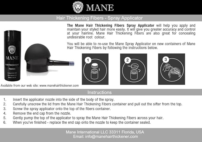 Mane Spray Applicator for hair building fibers