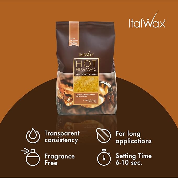 Italwax Natural - 500g / 1.1lb - Hard wax beads for hair removal - Natural formulation ideal for sensitive skins - Unscented - Recommended for Bikini area and Armpits