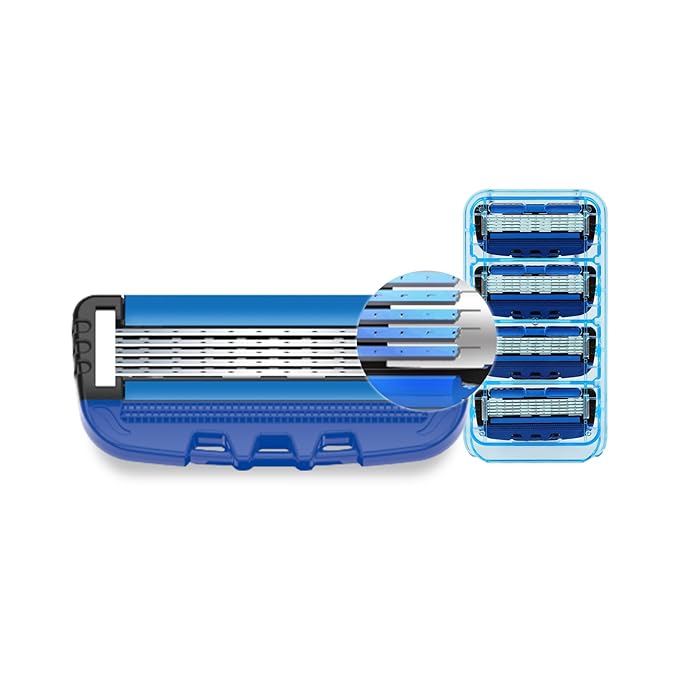 5Blade Razor for Men with Dual Lubrication Shaving Comfortable and Smooth Shaving Razors for Men, Handle & Cartridges (Cartridges fit Razor Handles only)