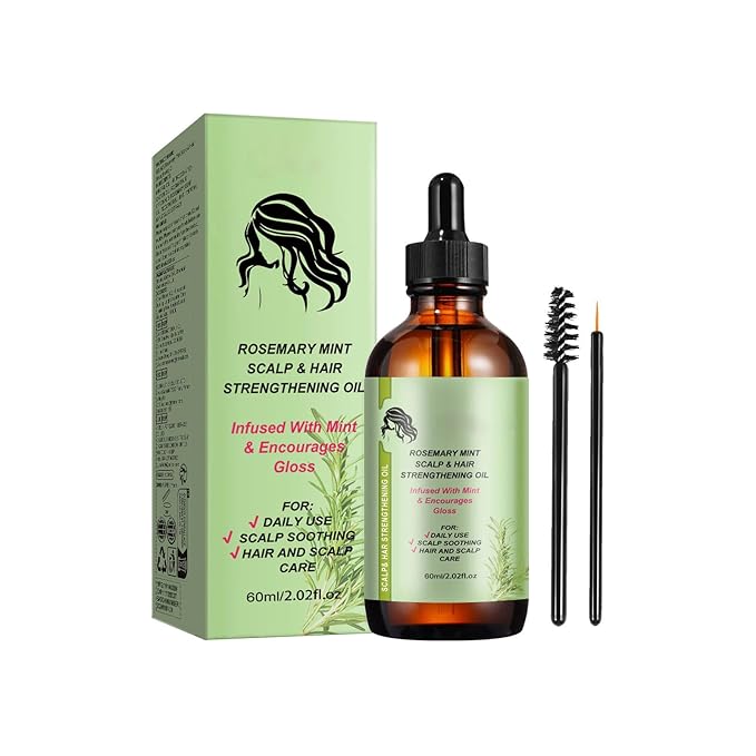 Rosemary Mint Scalp & Hair Strengthening Oil, Natural Ingredients with Jojoba Oil, Anti-Hair Loss Treatment for All Hair Types, 2.02 fl oz Glass Bottle with Dropper