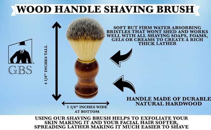 G.B.S GENTS Men's Wood Shaving Bowl & Shave Brush Set – Premium Shaving Kit with Stand, Synthetic Shave Brush & Signature All Natural Soap – Grooming Gift for Men,Wet Shaving Essentials