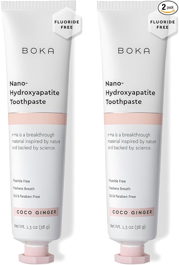 Boka Fluoride Free Toothpaste, Nano Hydroxyapatite Toothpaste, Appropriate for Sensitive Teeth - for Adult, Kids Oral Care - Coco Ginger Flavor, 1.3 Fl Oz 2Pk US Manufactured