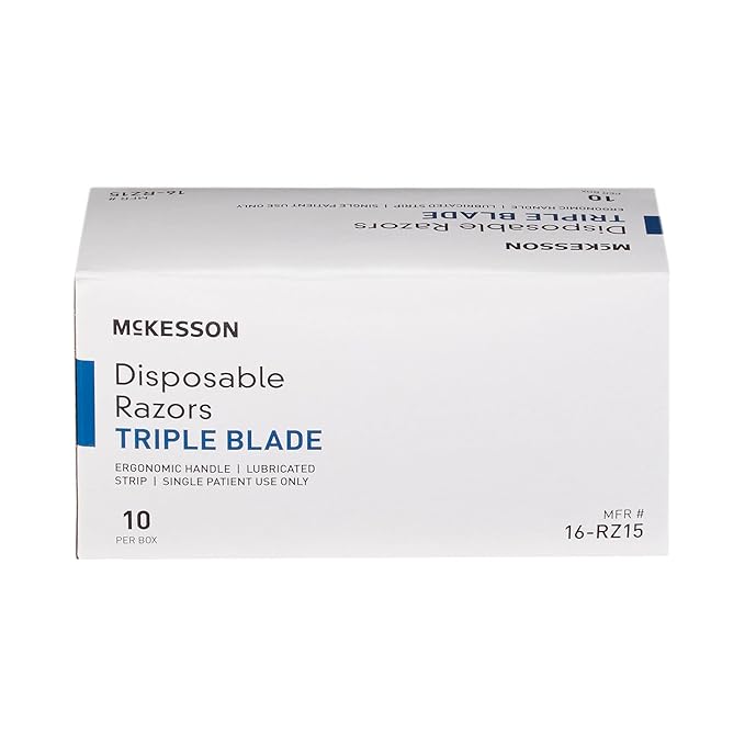 McKesson Disposable Razors, Stainless Steel Triple Blade, Lubricated Strip, Ergonomic Handle, Turquoise, 10 Count, 1 Pack
