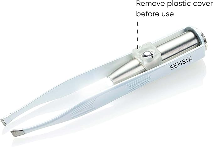 Sensica Lighted Tweezers for Women Facial Hair – LED Light Up Tweezers for Precision Eyebrow Plucking – Slant Tip Stainless Steel Tweezer with Long Arms & 3 Extra Batteries – Facial Hair Removal Tool