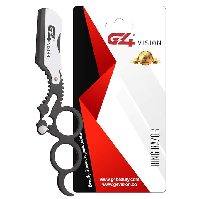 G4 Vision Universal Replaceable Half Blade Straight Razor with 100 Blades, Professional Double Ring Barber Single Edge Shave Razor (White Black)