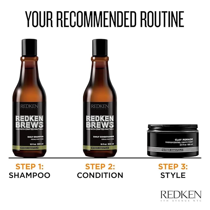 Redken Brews Daily Shampoo For Men - Lightweight Hydrating Cleanser For All Men's Hair Types, Adds Moisture and Shine to Dry Hair, 10 Fl Oz