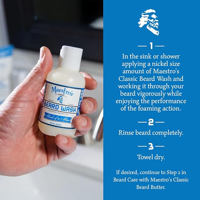 Maestro's Classic BEARD WASH | Anti-Itch, Deep Cleaning, Non-Drying, Fully Hydrating Gentle Cleanser For All Beard Types & Lengths- Mark of a Man Blend, 2 Ounce