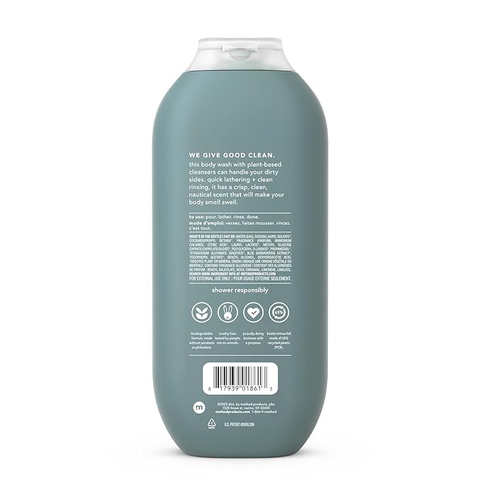 Method Men Body Wash, Sea + Surf, Paraben and Phthalate Free, 18 FL Oz (Pack of 3),Softening