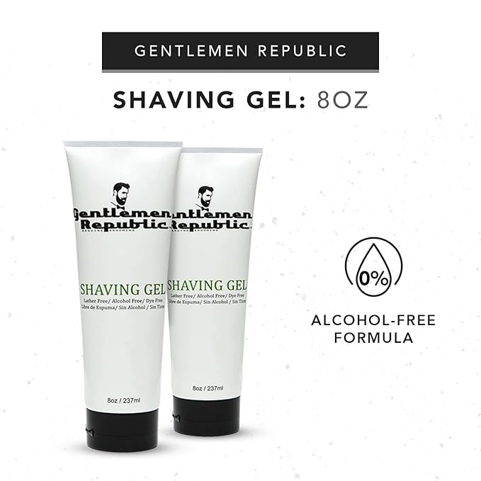 Gentlemen Republic 8oz Shaving Gel - 100% Alcohol-Free, Lather and Dye-Free Formula with Maximum Glide for Comfort, Made in the US