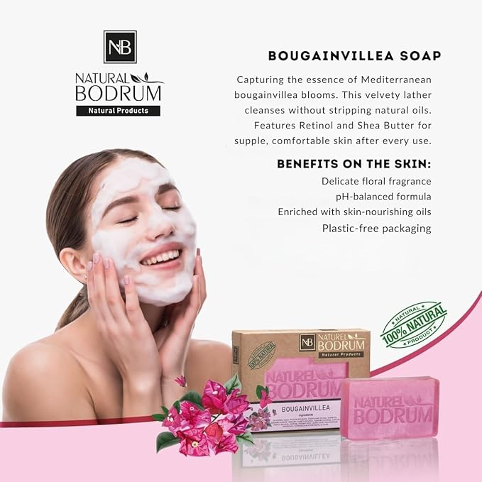 Bougainvillea Pink Organic Soap Bar for Women, Pack of 5 Glycerin Soap Bars - Antioxidant-Rich Skin Elasticity & Hydration Bar with Hyaluronic Acid - Natural & Vegan Spa Gift, for All Skin Types