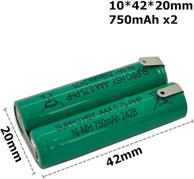Replacement Battery .Compatible with Waterpik. 900 Sonic Sensonic Plus SR-3000 Sensonic Plus SR-3000E BK-4MCCE 2.4V 1500mAh 2400mAh Toothbrush(1 Pack 750mah x2)