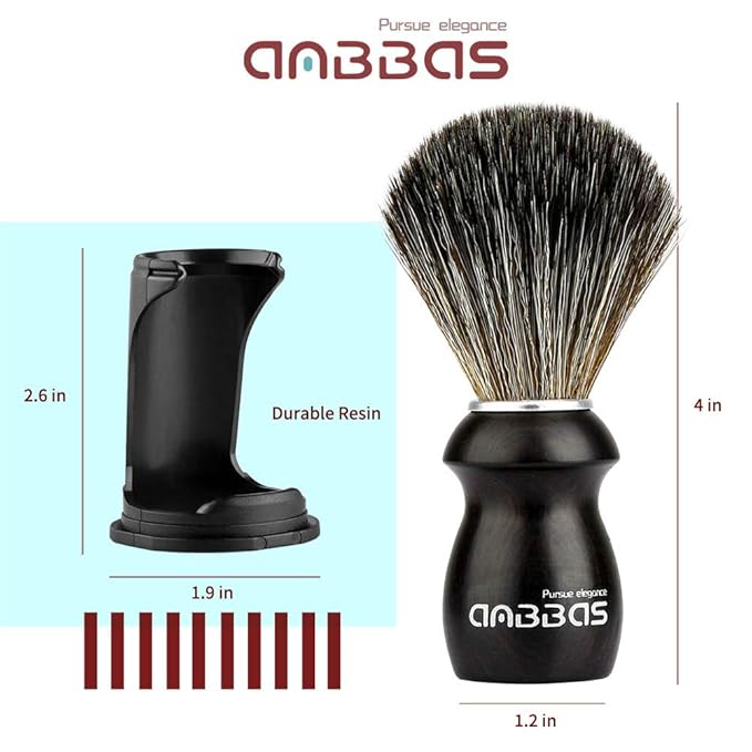 Anbbas Shaving Brush and Holder with Travel Case, Synthetic Badger Hair Ebony Handle Brush 3in1 Kit for Men