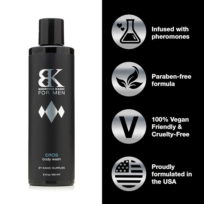 Bedroom Kandi for Men Body Wash 8.5 Fl Oz – Pheromone Infused Moisturizing & Deodorizing Formula with Aloe, Shea Butter & Essential Oils for Smooth Skin & All Day Freshness - Premium Grooming Product