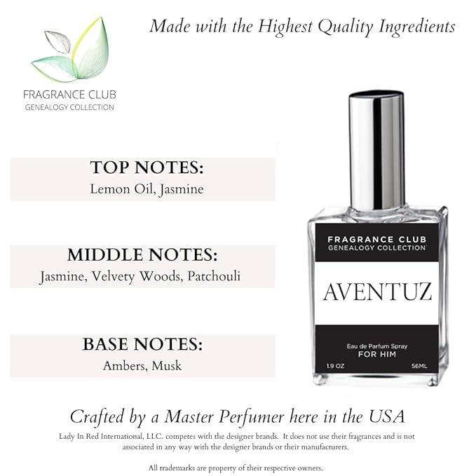 FRAGRANCE CLUB Aventuz Eau de Parfum for Men – Long Lasting Woody Citrus Cologne – Bold Fresh Masculine Scent – Luxury Inspired Fragrance – 1.9 oz