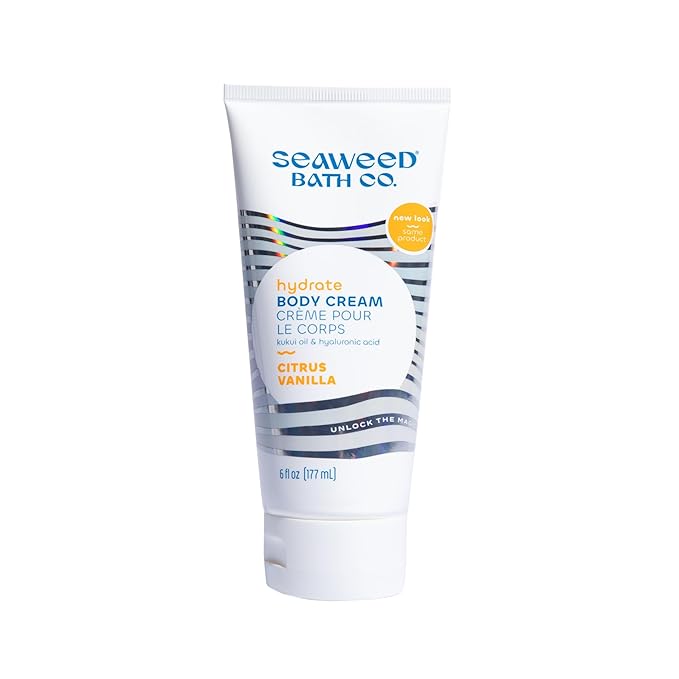 Seaweed Bath Co. Hydrate Body Cream, Citrus Vanilla Scent, 6 Ounce, Nourishing Hand & Body Lotion Moisturizer for Dry Skin, with Sustainably Harvested Seaweed, Kukui Oil, Hyaluronic Acid, Shea Butter