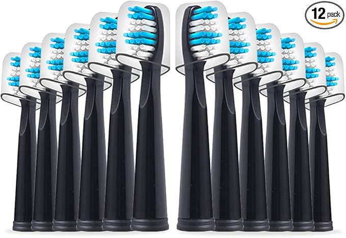 Replacement Toothbrush Heads Compatible with fairywill Electric Toothbrush, Model FW-507/FW-508/2011/959/917/551, D1/D3/D7/D8, W Shape Design Planted with Nylon Bristle (12 Pack - Black)