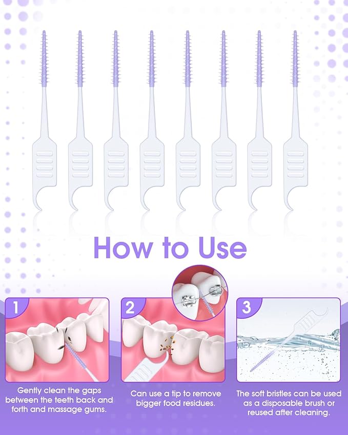 270 PCS Dental Floss Picks, Floss Picks for Teeth, Soft Silicone interdental Brush, Toothpicks Dental Brush, Tooth Flossing Picks with Case, Disposable for Teeth Cleaning, Purple Color