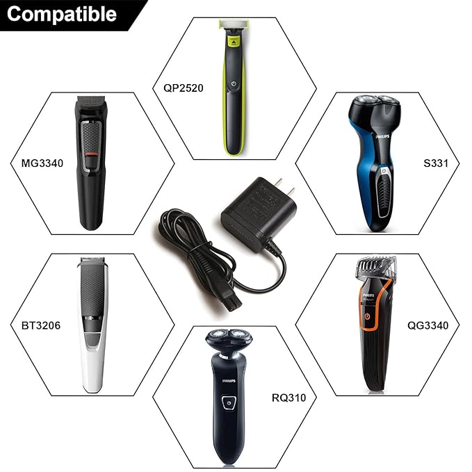LinMei Adapter Power Cord 4.3V Compatible with Philips Norelco QP2520/90 QP2520/70 QP2520/72 A00390 BT3206 Electric Shaver Multigroom Beard Trimmer Adapter Power Charging Cord
