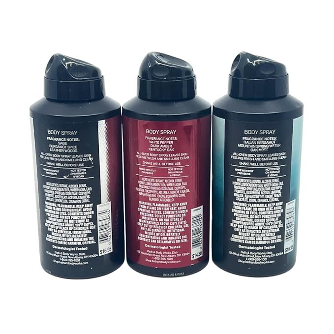 Bath and Body Works Gift Pack for Holiday Deodorizing Body Spray - Graphite, Bourbon and Freshwater 3.7oz each
