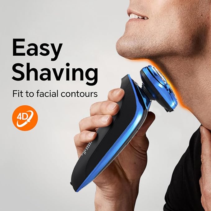 Electric Razor for Men - Rechargeable Shaver 3D Precision Blades with Pop-up Trimmer - Rotary Cordless Shavers Washable Gentle on Sensitive Skin for Beard Sideburn Face with Travel Lock Men Gift