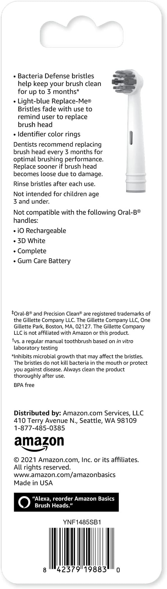 Amazon Basics Electric Toothbrush Replacement Heads, Compatible with Most Oral-B Brushes, White, 3 Count