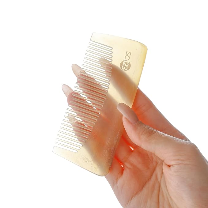 Untreated Real Ox Horn Handmade Comb – 3.9 Inch Combs for Beard, Mustache, and Hair – Anti-static, Detangling, and Scalp Massage Gua Sha for Men, Kids, and Children