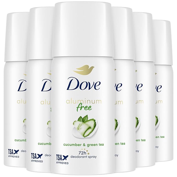 Dove Aluminum-Free Deodorant, Travel-Size Spray 6-Pack – Cucumber & Green Tea, 1.1 Oz Ea