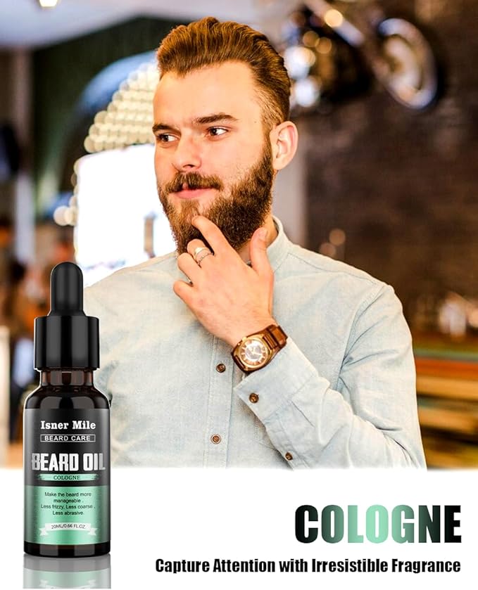 ISNER MILE Beard Oil Kit Stocking Stuffers: Gifts for Men Him Dad Boyfriend, Mustaches Conditioner - Soften - Strength with Sandalwood, Bay Rum, Vanilla, Cologne, Unscented, Beard Grooming and Care