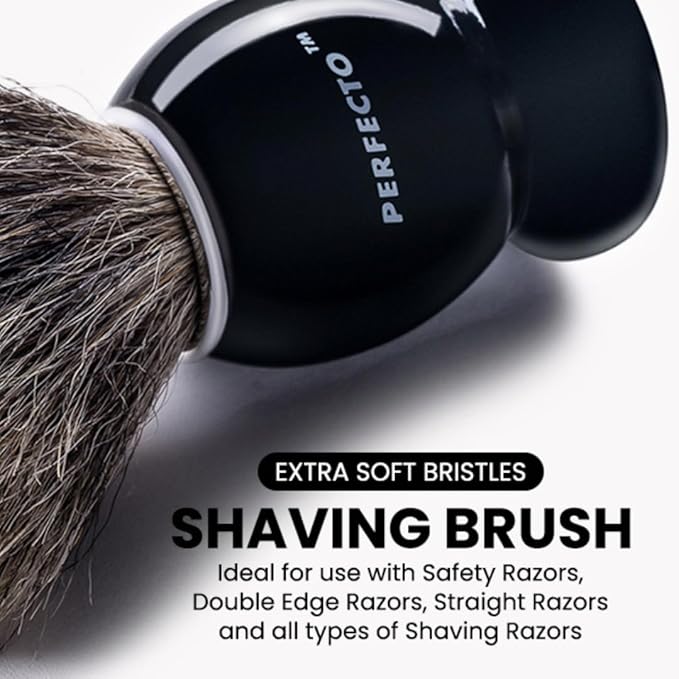 Perfecto 100% Original Pure Badger Shaving Brush, Engineered for The Best Gift For Him. All Methods, Safety Razor, Double Edge Razor, Straight Razor, Shaving Razor, Gift for Men