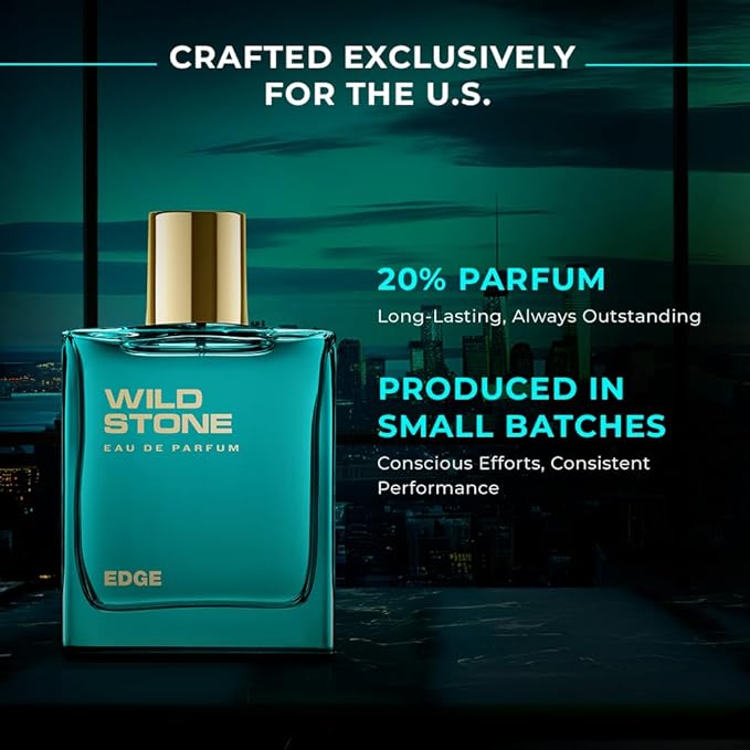 Wild Stone Edge Eau De Parfum | 3.38oz,100 ml | Luxury EDP Perfume for Men | Intense Long Lasting Premium Fragrance | Woody & Warm Spicy Notes | 100% Liquid Scent | Best Perfume for Gifting