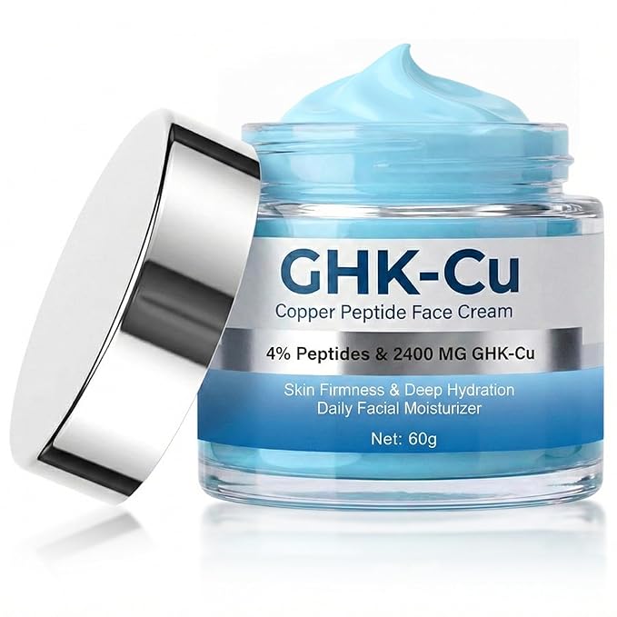 GHK-Cu Copper Peptide Cream, 2400mg Potency GHK Cu Formula, 4% Bioactive Peptides for Face & Neck, Facial Moisturizer for Firmness & Elasticity, Hydrating Lotion for Men Women, 60g