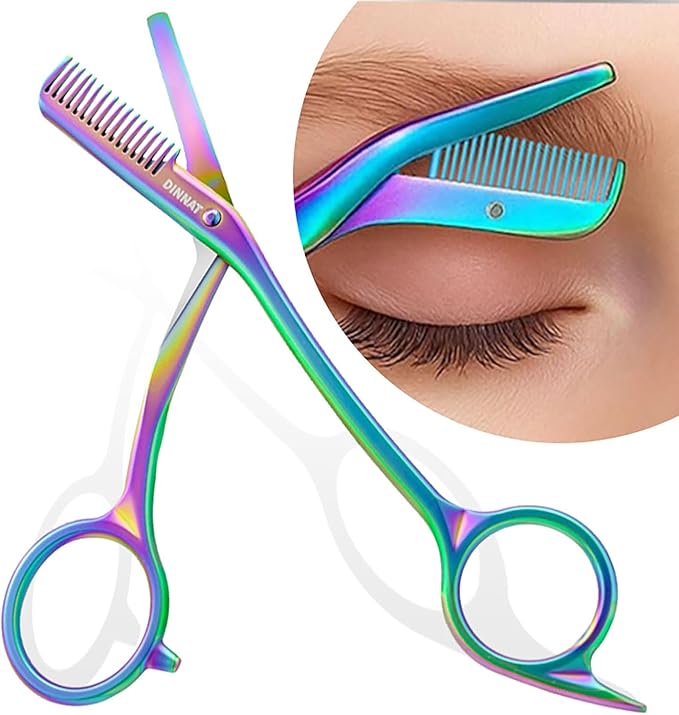 Eyebrow Trimming Scissors with Combs, Eyebrow Cutter Hair Removal Eyebrow Scissors,Eye brow razors, Eyebrow trimmer for women (Rainbow)