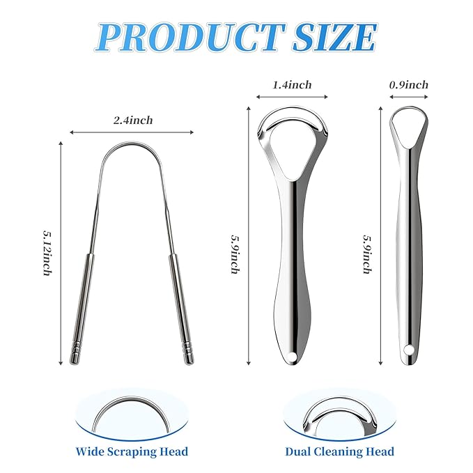 3pcs Stainless Steel Tongue Scraper For Adults,Metal Tongue Cleaner With Curved Design To Reduce Bad Breath,Reusable Tongue Scrubber For Fresh Breath & Hygiene