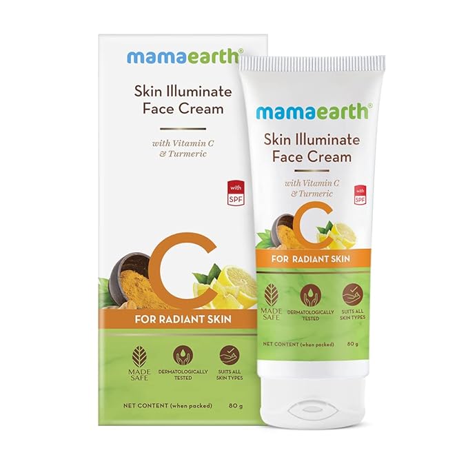 Mamaearth Vitamin C Skin Illuminate Face Cream with SPF | Enhances Radiance & Skin Tone | Reduces Sun Damage | Moisturizer with Sun Protector | 2.83 Oz (80g)