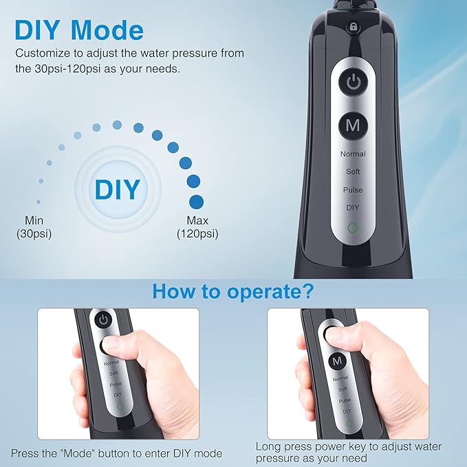 INSMART Water Flosser for Teeth: Cordless Dental Electric Flosser for Oral Care,Rechargeable Floss DIY Mode IPX7 Waterproof,Portable Travel Flossers Set for Teeth Cleaning with 4 Modes