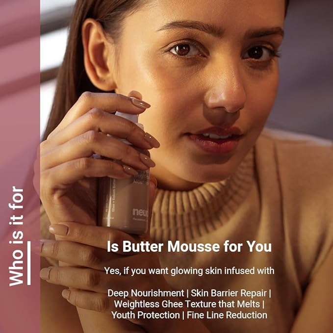 Neude Butter Mousse Face Moisturizer For Men & Women With Ghee & Rose Water, Daily Antioxidant-Rich Lightweight Hydration For All Skin Types, Deeply Hydrates Dry Skin, 50Ml