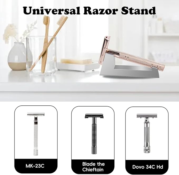 Aluminum Alloy Razor Stand, Safety Aluminum Men's Shaving Stand Gold for Bathroom Countertops, Compatible with Henson AL13, AL13-M and Ti22, Anti-Rust and Durable