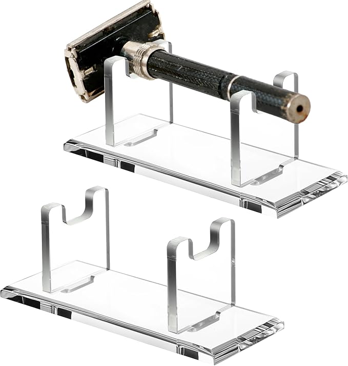 2 Pcs Acrylic Men's Razor Stand Holder Safety Razor Stand Stable Storage Bracket Shaving Brush Stands Bathroom Compatible with MK23C, Clear