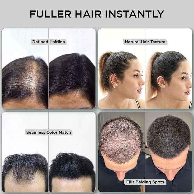 THICK FIBER Hair Fibers for Thinning Hair & Bald spots (BLACK, Pack of 2) - 25g Bottle - Conceals Hair Loss in Seconds - Hair Powder For Women & Men