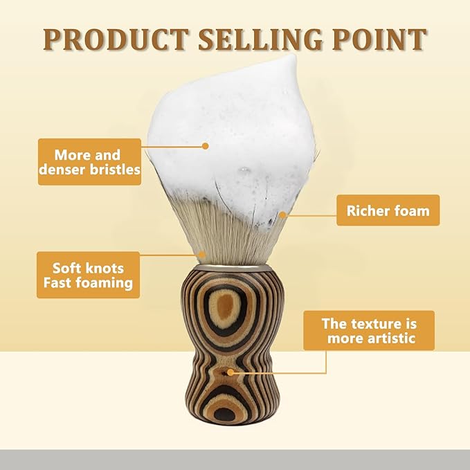 Hand Crafted Pure Badger Shaving Brush for Wet Shave, Soft Bristle, Art Annual Ring Wood Handle, Best Gift for Bearded Man