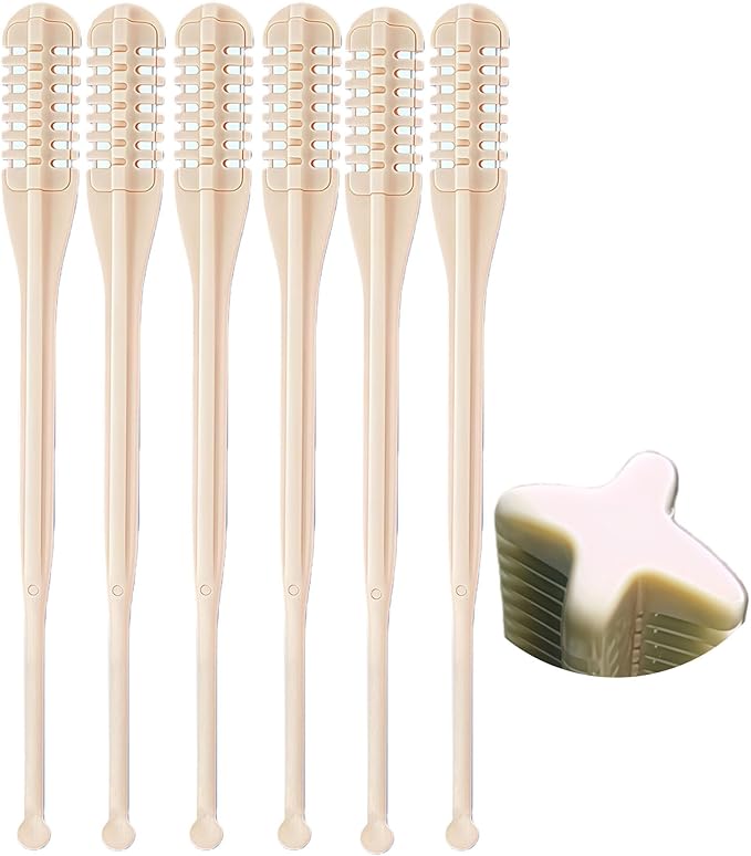 6PCS 2 IN 1 Nose Hair Trimmer Nasal Cutter Remover Removal Women Men Ear Manual Nostril Sightfelt Razor Shaver Double Sided Knife Disposable Rotating Stick 360 Head Trim Razors Blade Stick (Beige,6PC)