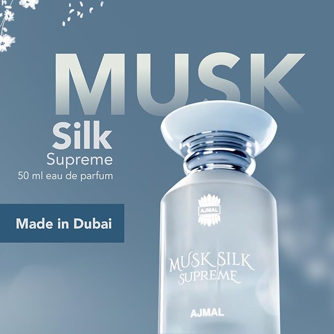 Ajmal Musk Silk Supreme Eau de Parfum for Men & Women – 1.7 fl oz / 50 ml | Soft Musky Floral Perfume | Long Lasting Elegant Unisex Fragrance