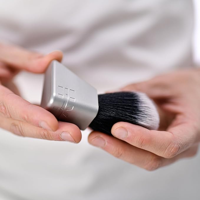 HYPE Vegan Shave Brush – Premium Synthetic Fibers, CNC Machined Aluminum Handle – Whips Up Luxurious Lather for a Smooth, Precise Shave - Silver