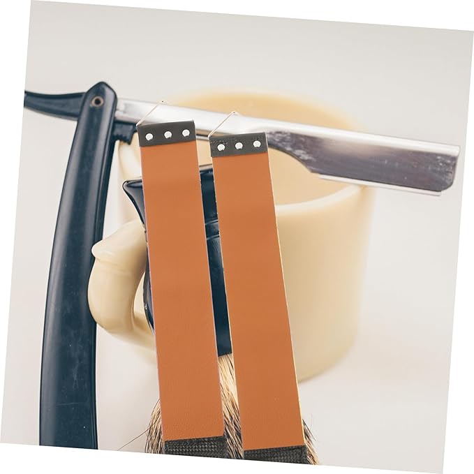 Dual-Sided Razor Strop 2-Piece Set Stainless Steel and Genuine Leather Sharpening Cloth for Men Practical Shaver Tool for Home and Travel Random Color