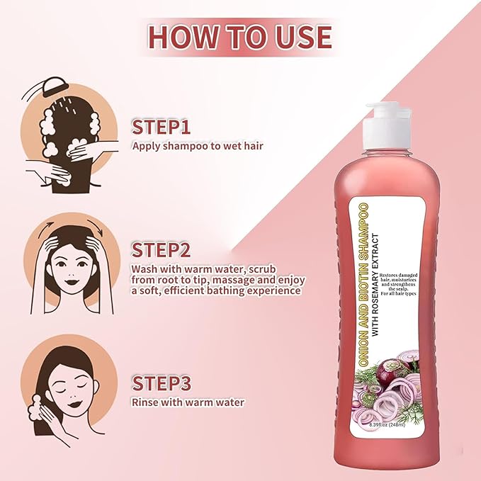 Onion Biotin and Rosemary Shampoo, Soft Hair & Shine for Hair Growth, Hair Loss and Thinning Hair (2 Set)